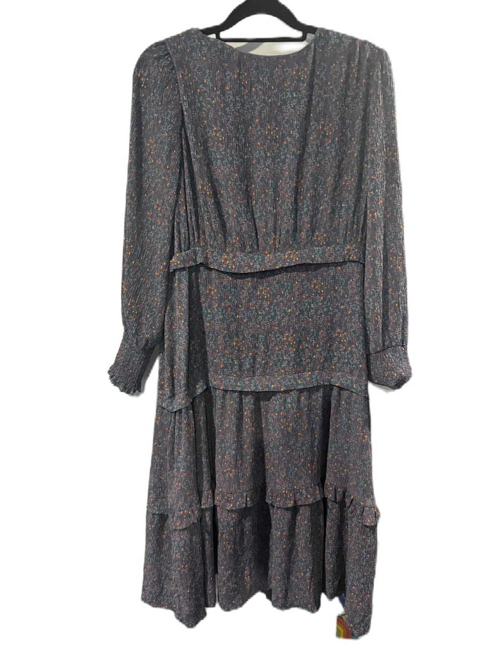 Women’s Long Sleeve Floral Tiered Midi Dress in Charcoal